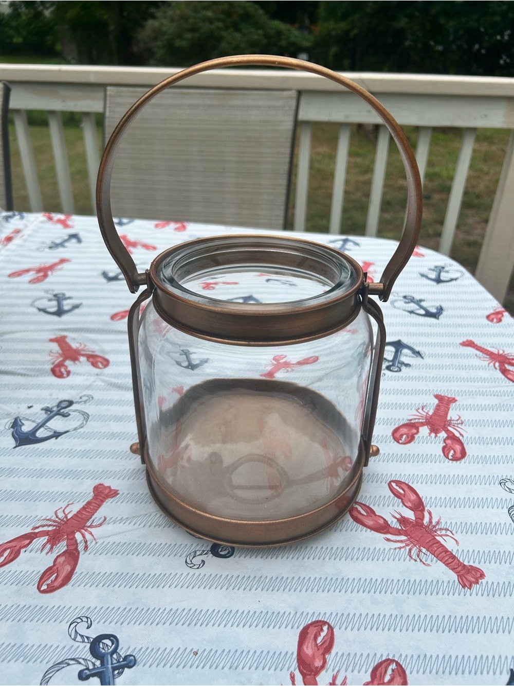 Glass Lantern Vase with Antique Copper Handle